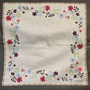 Burberry Floral Hanky - Red, Blue, Green With Floral Embroidery